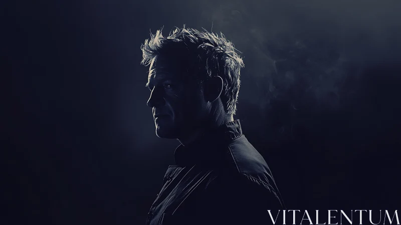 Moody side-profile portrait in dramatic low key lighting.