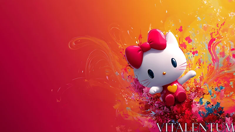 Hello Kitty figure on abstract warm gradient background.