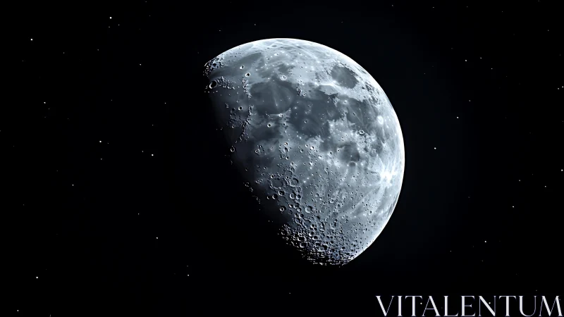 Moon glows gently in a quiet night sky full of tiny stars