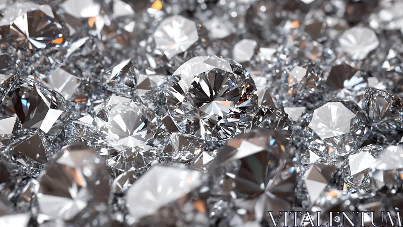 Cut diamonds scatter light across reflective silver field.