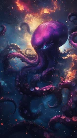 Starlit cosmic octopus drifting through a glowing nebula.