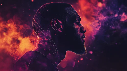 Side-profile portrait of man in neon smoke lighting glows