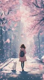 Soft spring stroll beneath gentle cherry blossom skies