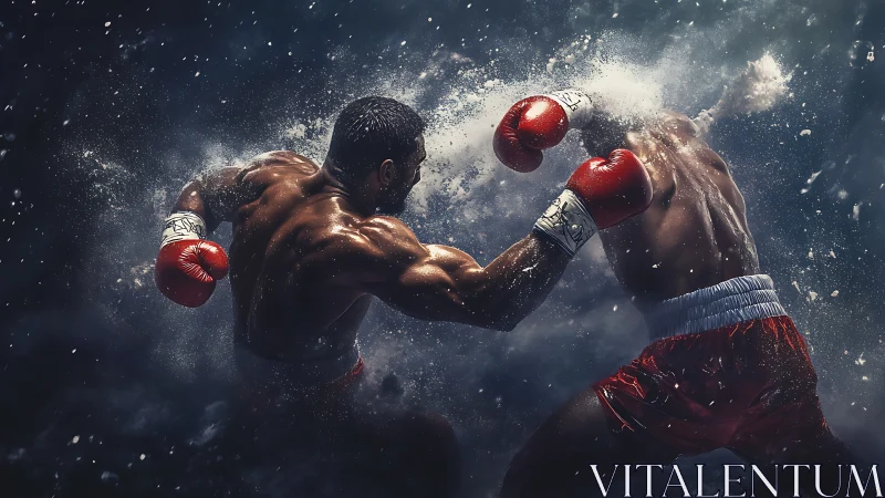 Professional Boxer Mid-Punch Combat with Dynamic Powder Dispersion