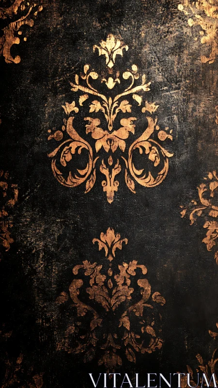 Baroque damask motif on distressed metallic black ground