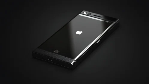 Black iPhone with Apple Logo on Dark Minimalist Background