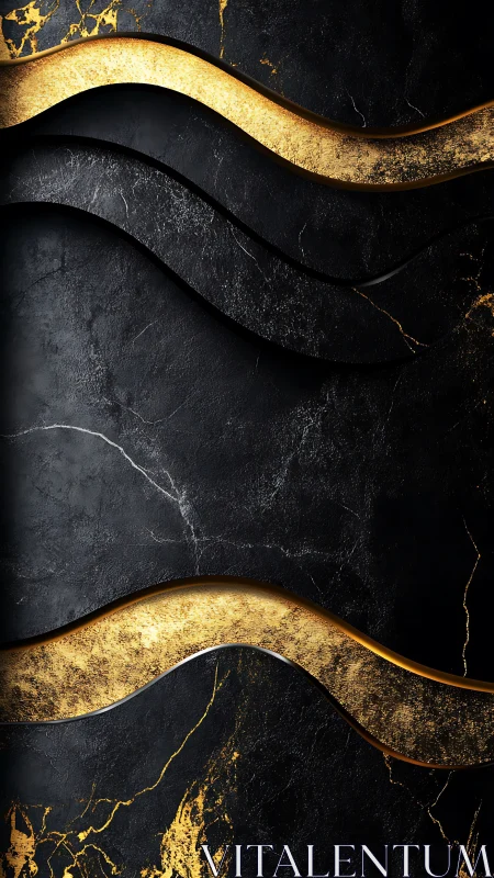 Gold metallic waves separate textured black stone background
