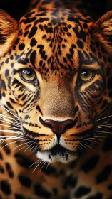 Leopard Portrait Study: Golden-Ochre Rosette Markings with Penetrating Feline Gaze