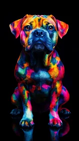 Digitally rendered dog exhibits multicolor neon surface