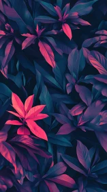 Neon tropical foliage glows softly against deep midnight shadows