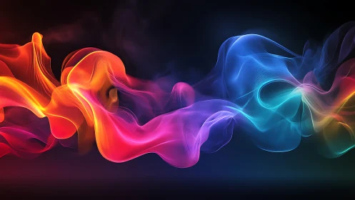 Colorful flowing light waves traverse dark digital space