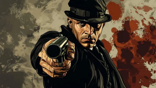 Hardboiled gunman locks aim against a storm of scarlet chaos.