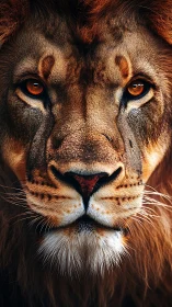 Warm amber-eyed lion portrait with quietly powerful gaze.