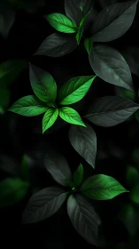 Luminous green leaves resting gently in deep forest calm.