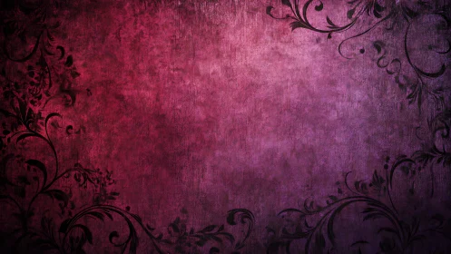 Crimson velvet backdrop entwined with dark floral scrollwork.