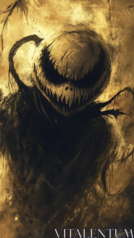 Textured monochrome horror figure with scratched chiaroscuro shading