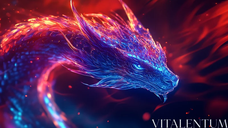 Luminescent serpentine dragon rendered in blazing neon light.