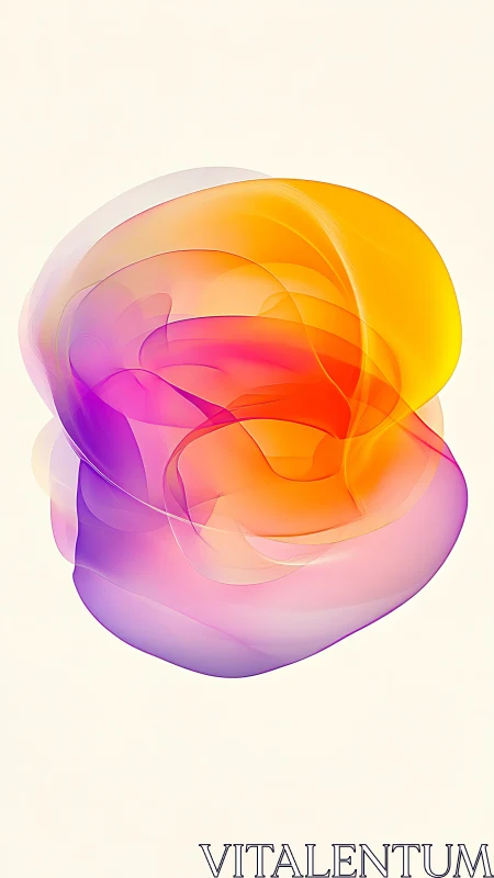 Digital painting of translucent chromatic ribbon bloom form.