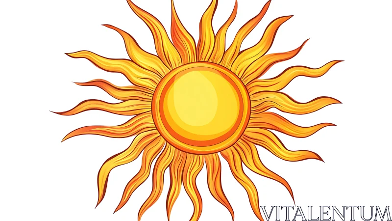 Radiant stylized sun with swirling golden flame rays