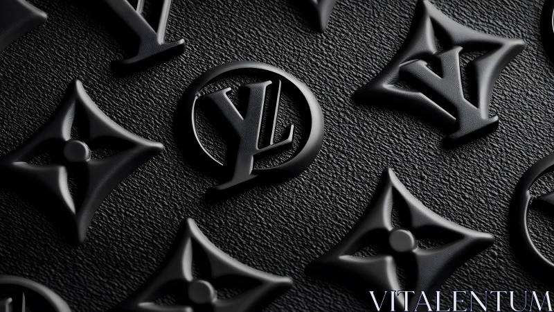 Embossed Monogram Pattern on Black Leather in Luxury Style.
