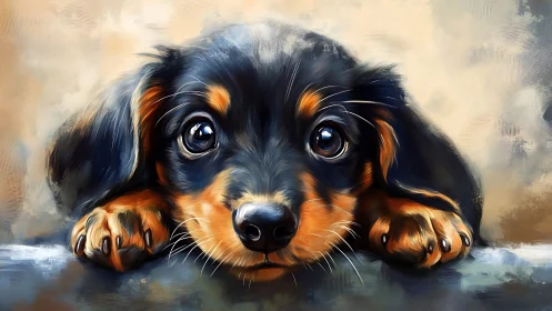 Chromatic close-up study of dachshund puppy visage rendering.