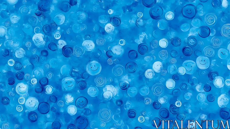 Playful blue smiley bubbles forming cheerful abstract field.