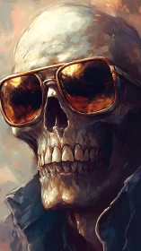 Cool skull in sunglasses enjoys a warm cinematic glow