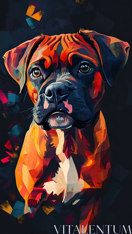 Color-rich geometric boxer portrait captures soulful gaze.