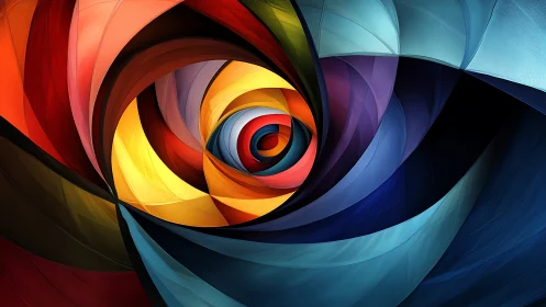 Colorful spiral eye of swirling abstract ribbons and light.