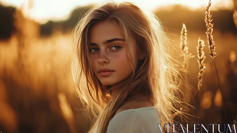 Backlit portrait in golden-hour field using shallow depth of field
