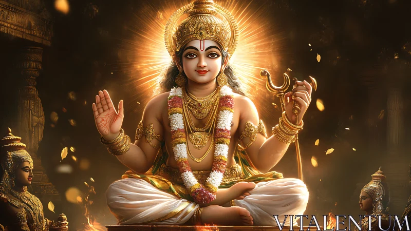 Golden child deity in radiant temple glow of devotion.