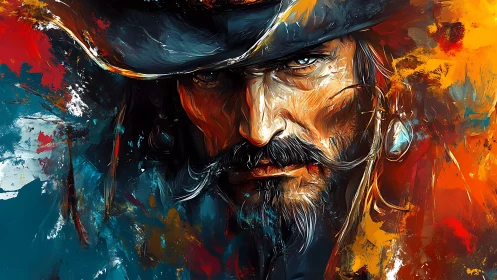Fiery pirate portrait glows with bold color and fierce resolve