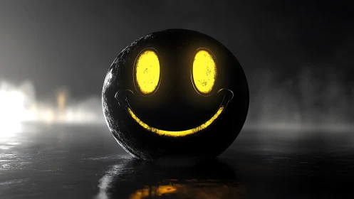 Smiley-face sphere emits yellow light on reflective surface