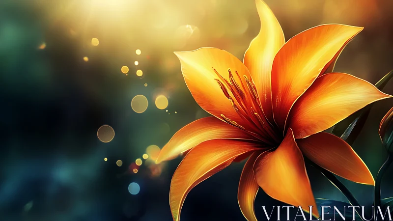 Vibrant Orange Lily With Golden Bokeh.