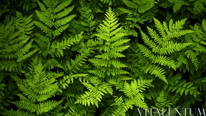 Fern fronds fill frame in dense overlapping green foliage
