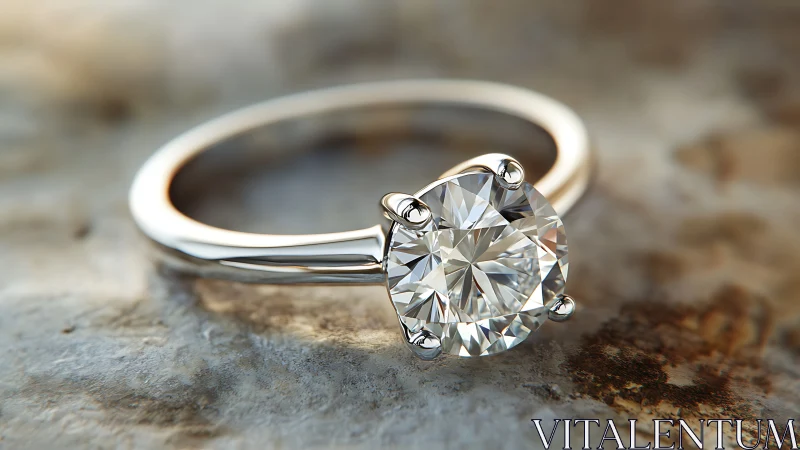 Solitaire round-cut diamond ring in polished white gold mount