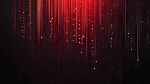 Vertical red light streaks with glowing dots in digital abstract style.