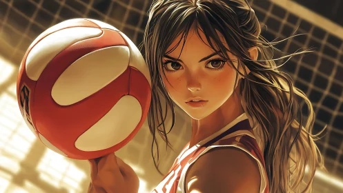 Fierce volleyball gaze freezes time at sunlit match point