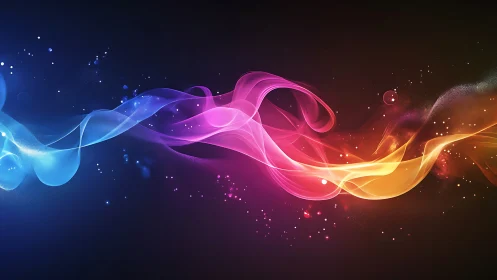 Digital painting of luminous gradient ribbons in motion space.