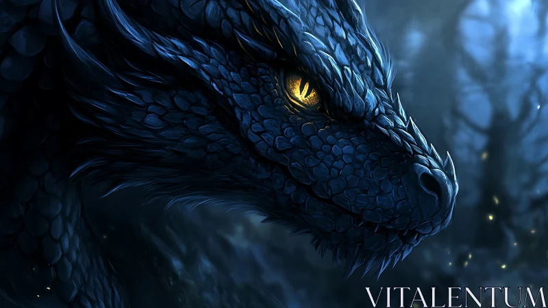 Midnight dragon studies fireflies with a molten gold gaze