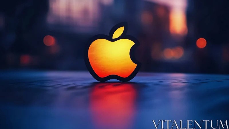 Luminous Apple Logo with Urban Bokeh Backdrop.