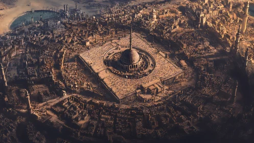 Sunken desert megacity swirling around a sacred dome.