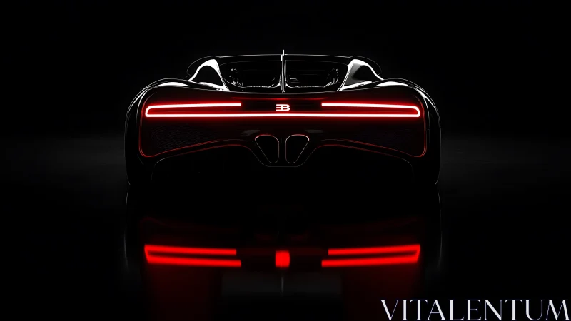 Rear view of illuminated hypercar in dark studio setting.
