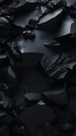 Specular black fracture topology with high-relief surfaces.