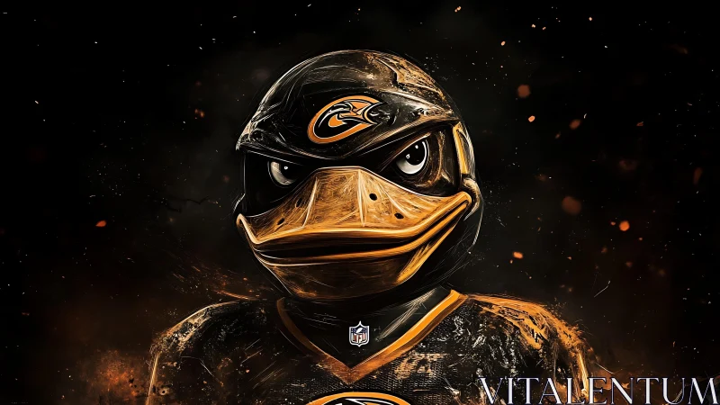Intense duck mascot portrait rendered in dramatic digital lighting