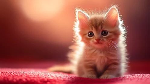 Adorable Red Kitten with Glowing Eyes Gazing Gently.