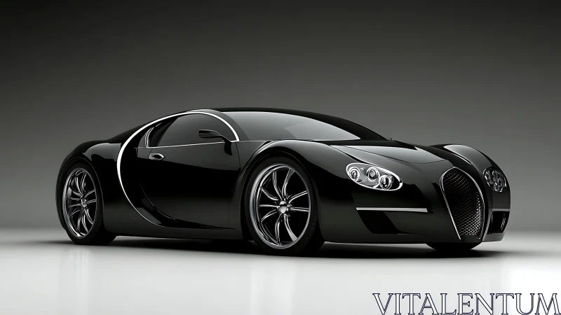 Black two door sports coupe is rendered in studio lighting