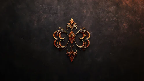 Ornate metallic emblem on textured dark background surface.