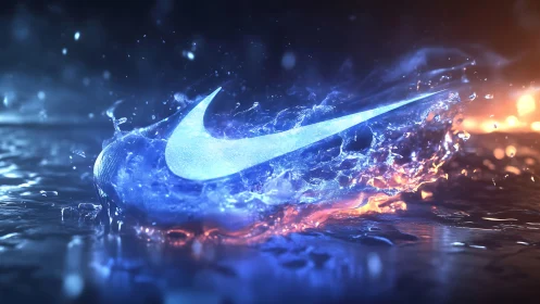 Nike style swoosh dissolves into dynamic blue liquid splash