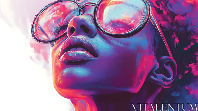 Neon daydreams through oversized sunglasses in close view.